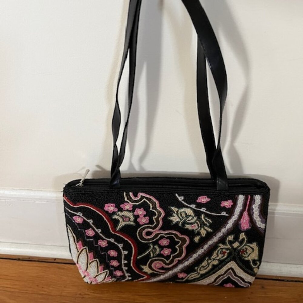J & X NY Multi-Beaded Handbag zipper -shoulder strapped with one inside pocket